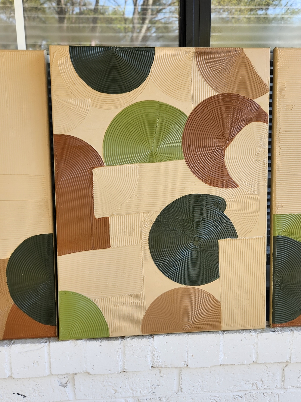 Modern Triptych Circle Panel Wall Art in Green, Brown, Tan - Picture 9 of 9